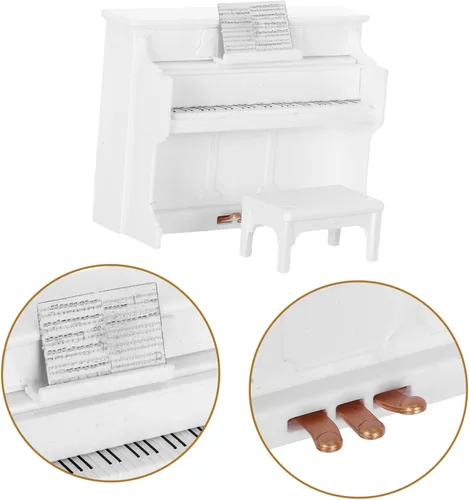 Miniatura 8 de TOYANDONA Casa de muñecas vertical modelo de piano en miniatura teclado de piano juguete con taburete para niños musical educativo micro paisaje