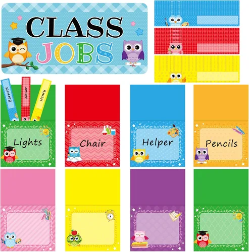 Miniatura 10 de Zonon Class Jobs Tablero de Anuncios Colorido para Trabajos de Clase Conjunto de Gráfico de Bolsillos Ayudante del Maestro Decoración de Pizarra