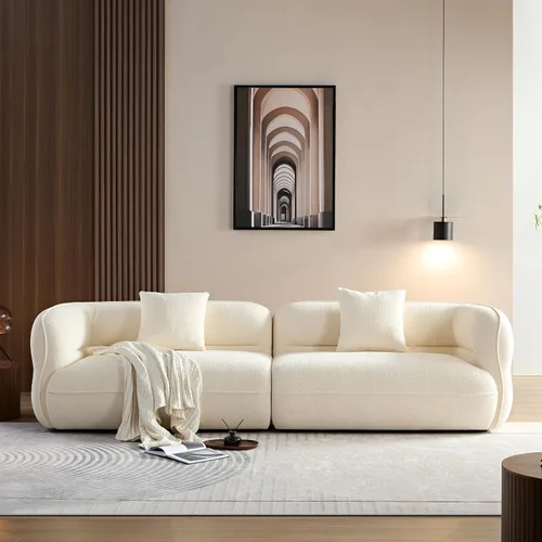 Miniatura 21 de SSC SATITUNCASA - Sofá modular curvo de 102.36 pulgadas, acogedor sofá Boucle para sala de estar, sofá de 4 plazas color crema con almohadas, sofá