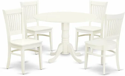 Miniatura 10 de East West Furniture DLVA3-BLK-W, juego de dinette de 3 piezas para espacios pequeños que incluye una mesa de comedor redonda con hojas abatibles y 2