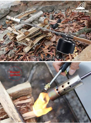 Miniatura 6 de Campingmoon - Antorcha para parrilla de campamento con cabezal de combustible doble, llama ajustable para principiantes de carbón con estuche