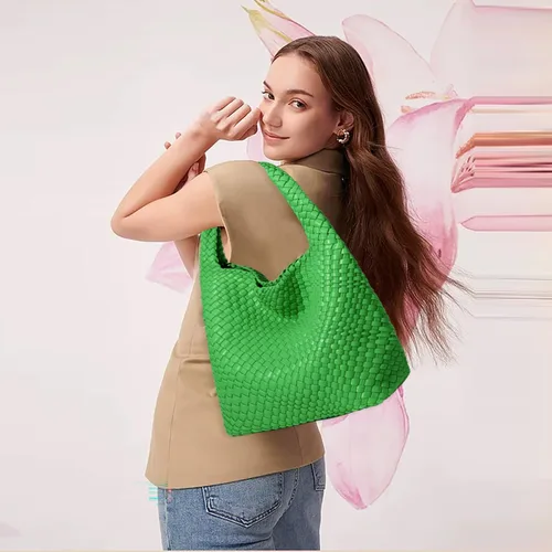 Miniatura 3 de Bolso de mano de mujer con asa superior de cuero vegano tejido a mano, bolso de hombro de moda, bolso bandolera con bolsa para todos los estilos
