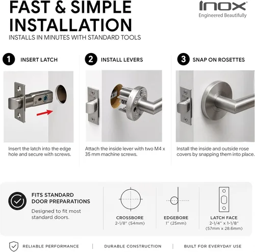 Miniatura 6 de INOX RA RA105L471-32D - Juego de manijas tubulares para puerta de paso, roseta redonda TL4, manija de puerta interior con fondo de 2-3/4 pulgadas