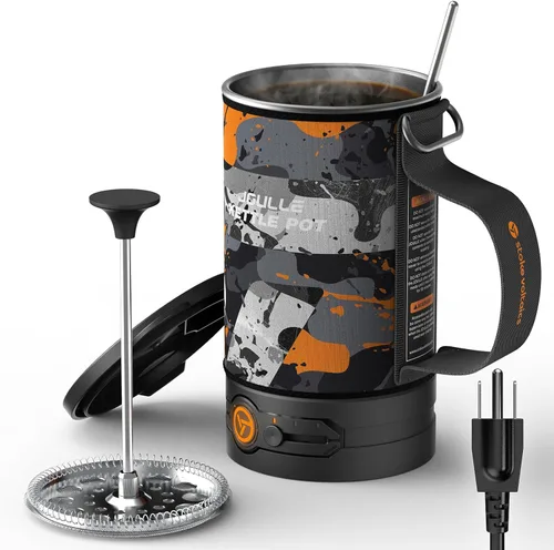 Miniatura 8 de Cafetera Eléctrica de Prensa Francesa STOKE VOLTAICS, 120V Hierve Agua y Prensa Café 2-en-1, Diseño Portátil para Acampar, Viaje, Preparación