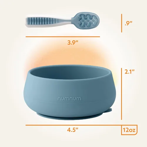 Miniatura 8 de NumNum Juego de tazones para bebé y 2 cucharas GOOtensils, tazones con succión para bebés de 4+ meses, succión extra fuerte antideslizante, 100%