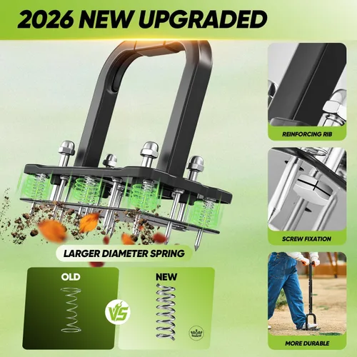 Miniatura 3 de Saker Aireador de césped, aireador manual mejorado 2026 con herramienta de aireación de patio resistente de 15 picos, con diseño de resorte