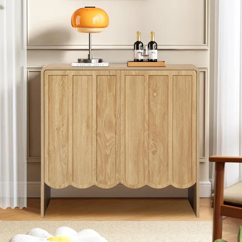 Miniatura 5 de ORRD Aparador Buffet de Acento, Gabinetes de Almacenamiento con 2 Puertas, Gabinete de Madera Estilo Granja con Estantes Ajustables y Panel Ondulado
