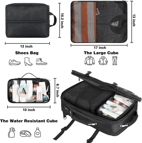Miniatura 2 de Mochila de mano extra grande de 50 litros aprobada por aerolíneas TSA con 3 cubos de embalaje para mujeres y hombres, mochila de viaje súper grande