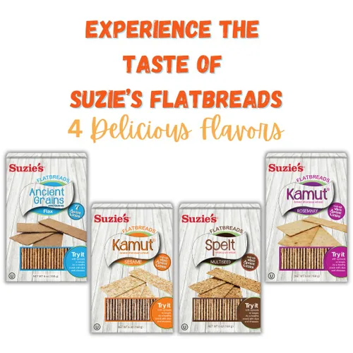 Miniatura 3 de Suzie's Kamut - Galletas de pan plano de sésamo Paquete de 6 Bajo en grasa y veganas, Kosher, grano de tren Opción de aperitivo saludable bajo