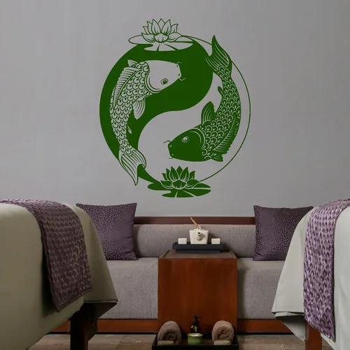 Miniatura 3 de Grande de Vinilo calcomanía decorativo para pared, diseño de Ying Yang Tai Lotus chino Filosofía Zen pegatinas de pescado (ig3606)