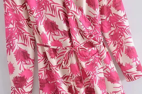 Miniatura 7 de Vestido midi de moda con cinturón y estampado floral para mujer, vestido vintage de manga larga, cuello de solapa
