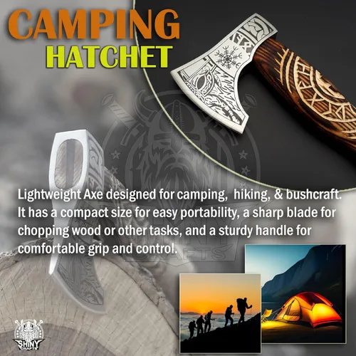 Miniatura 5 de SHINY CRAFTS® Hacha vikinga hecha a mano, hoja nórdica grabada con mango de madera, hacha nórdica barbuda para hombres, regalo único para él, VBA-14