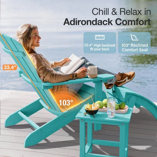 Miniatura 4 de YEFU Silla Adirondack de plástico resistente a la intemperie, sillas de patio con instalación fácil en 5 pasos, se ve exactamente como madera real