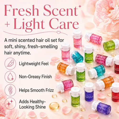 Miniatura 6 de Aceite de perfume para el cabello para mujeres, 40 botellas portátiles de aceite para el cabello con 10 aromas, juego de regalo de fragancia