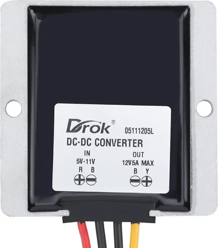 Miniatura 3 de DROK Convertidor elevador de 5 V a 12 V - Convertidor de impulso de CC impermeable 5V-11V a 12V, regulador de voltaje 5A 60W fuente de alimentación