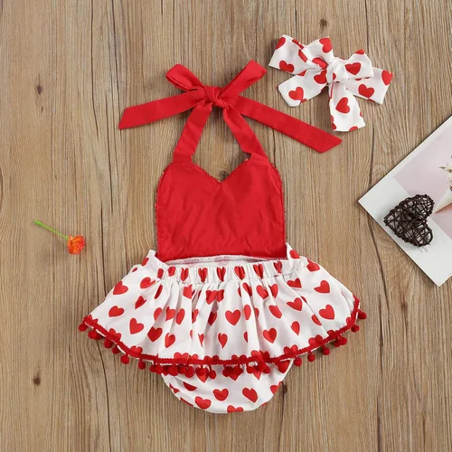 Miniatura 7 de Conjunto de 2 piezas para bebé recién nacida, con volantes, con diadema, para cumpleaños, verano, otoño