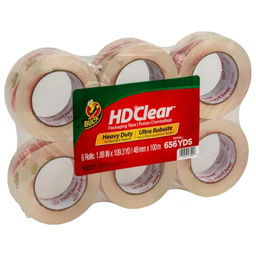 Miniatura 5 de Duck Cinta de embalaje transparente HD resistente, extra larga de 1.88 pulgadas x 109 yardas por rollo, núcleo de 3 pulgadas, 6 rollos (299016)
