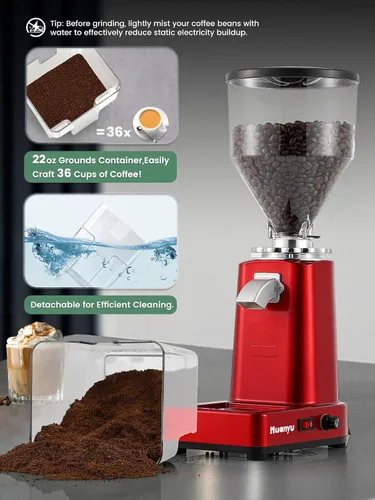 Miniatura 5 de Huanyu Molinillo de café de rebabas planas con 19 ajustes de molienda a granel, molinillo de granos de café eléctrico ajustable de gran capacidad