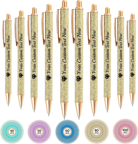 Miniatura 73 de Hasta 100 bolígrafos personalizados con nombre a granel, bolígrafo con purpurina de impresión personalizada, grabado gratis, texto con logotipo