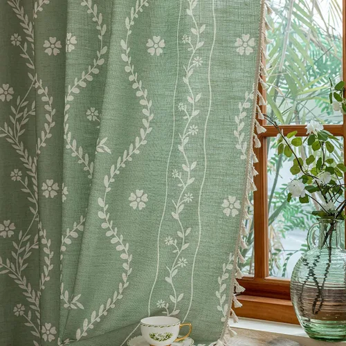 Miniatura 12 de ENJOYBRIDAL - Cortinas azules florales de 63 pulgadas, juego de 2 paneles, cortinas semi transparentes, cortinas cortas para sala de estar, bolsillo
