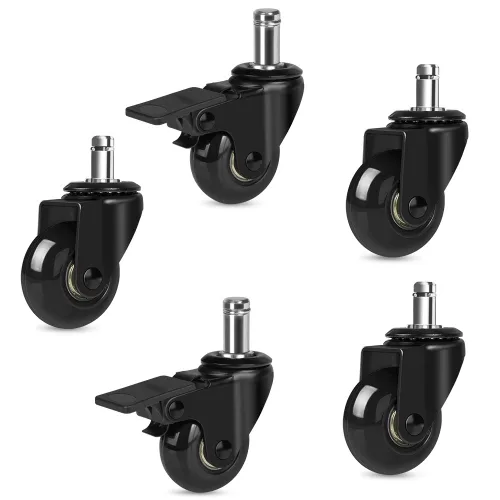 Hirate Paquete de 5 ruedas para sillas de oficina (2 con frenos, 3 sin ellos), 2 pulgadas de repuesto de ruedas giratorias resistentes con cerradura