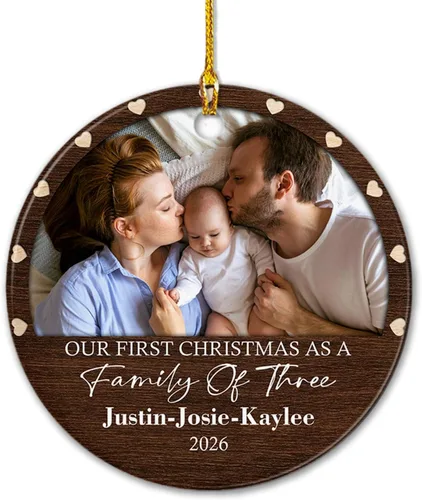 Miniatura 19 de Adorno de cerámica personalizado de cinco medias con nombres y año personalizados, nuestra primera Navidad como familia de cinco, nuestros primeros
