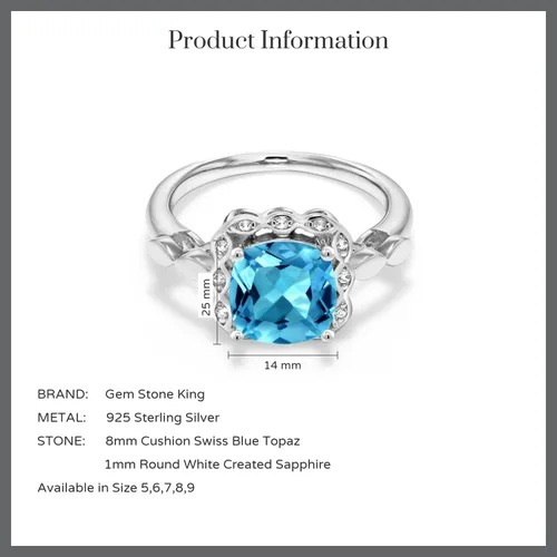 Miniatura 88 de Gem Stone King Anillo de compromiso de plata de ley 925 de 0.315 in con piedra natal y zafiro blanco creado Anillo de compromiso de boda