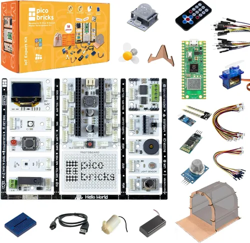 Miniatura 10 de PicoBricks Raspberry Pi Pico W Kit de inicio con 12 sensores desmontables y extensa guía de aprendizaje, kit de codificación de bricolaje, Raspberry