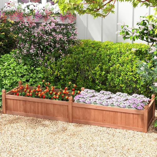Miniatura 8 de Giantex Cama de jardín elevada de madera, cama de plantación con drenaje de esquina, forro no tejido para cultivar verduras, flores, hierbas