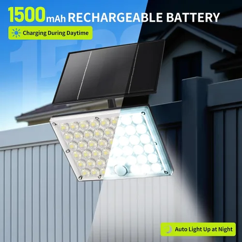 Miniatura 6 de Pack de 2 luces solares con 184 LED para exteriores, con sensor de movimiento, luces solares de pared impermeables al aire libre con 3 modos