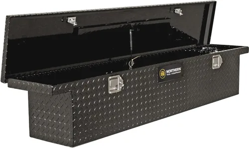 Caja de herramientas para camioneta Northern Tool de perfil bajo, cruzada, con tapa única - Aluminio, negro brillante, cierres de paleta, 69