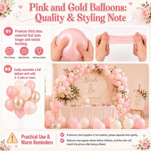 Miniatura 7 de Globos de látex blanco dorado rosa claro, 35 piezas