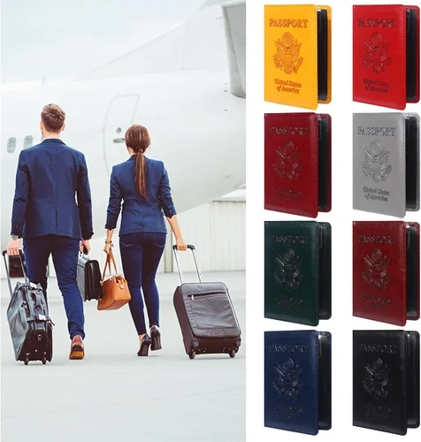 Miniatura 7 de Paquete de 8 soportes para pasaporte de viaje, fundas de pasaporte de cuero con ranura para tarjeta de vacunación, funda para pasaporte, protector