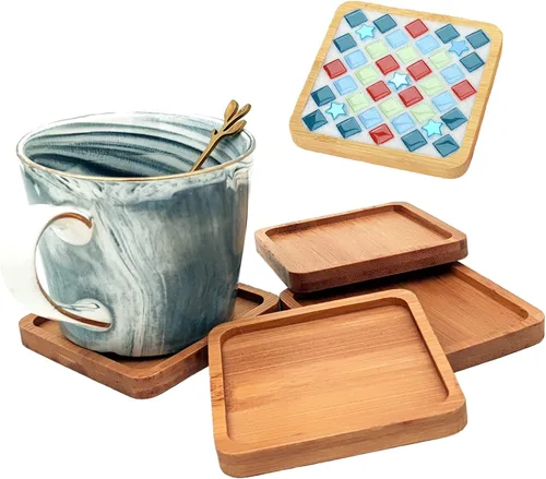 Miniatura 15 de 4 posavasos de bambú de mosaico para manualidades, bandejas de base en blanco, posavasos para beber, posavasos para plantas, placa de arte