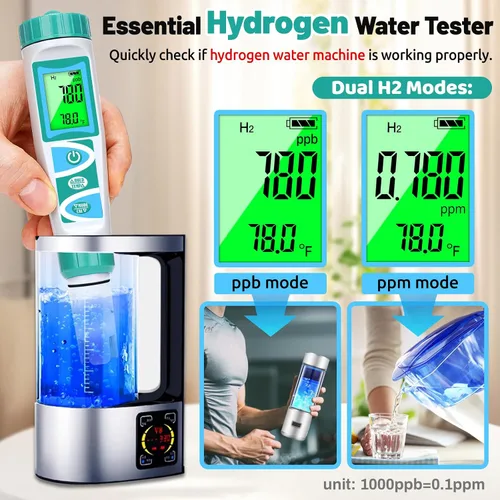 Miniatura 3 de Probador de pH H2 para botella de agua de hidrógeno Medidor TDS ORP para probar agua potable Medidor EC PPM para hidroponía de agua 6 en 1 pH H2 ORP