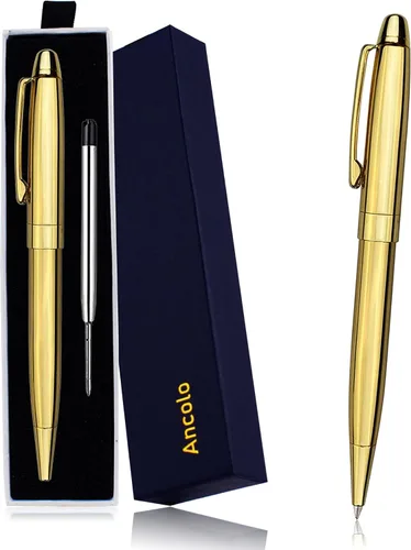 Miniatura 12 de Ancolo Bolígrafo negro, tinta negra a granel, punta media de 0.039 pulgadas (0.039 in), escritura suave, bolígrafos negros y dorados para hombres
