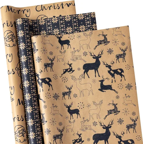 Miniatura 2 de RUSPEPA - Rollos de papel de regalo de Navidad - Mini rollo - 17 pulgadas x 10 pies por rollo, total de 3 rollos - Diseño de renos y copos de nieve
