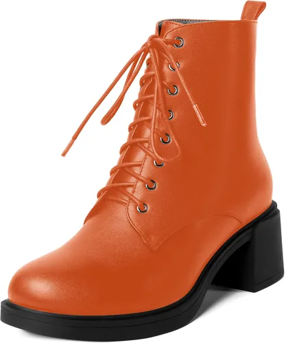 Miniatura 15 de ROSERWISH Botas altas de tacón bajo y grueso para mujer, con cordones, cómodas, modernas, con puntera redonda, de 2.5 pulgadas