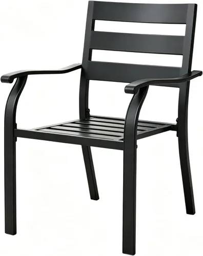 Miniatura 7 de Juego de 2 sillas de comedor apilables negras para patio, sillas bistró de metal para exteriores con reposabrazos, muebles de patio para todo tipo