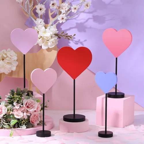 Miniatura 5 de Juego de 5 letreros de madera con forma de corazón de madera para el día de San Valentín, decoración de mesa con forma de corazón, centro de mesa