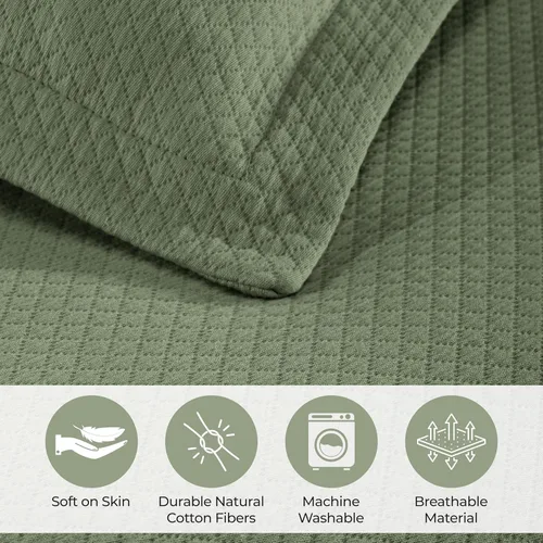 Miniatura 3 de Cubrecama doble Superior Diamond Solitaire de algodón de primera calidad Jacquard Matelassé con fundas de almohada a tono, color aguamarina, Verde