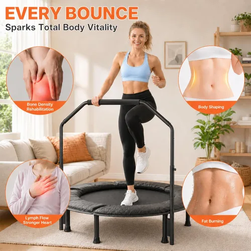 Miniatura 3 de Juturna Mini Trampolín Plegable de 40 Pulgadas, Trampolín de Rebote para Adultos, Capacidad de 450 Libras con Barra Ajustable en Forma de T