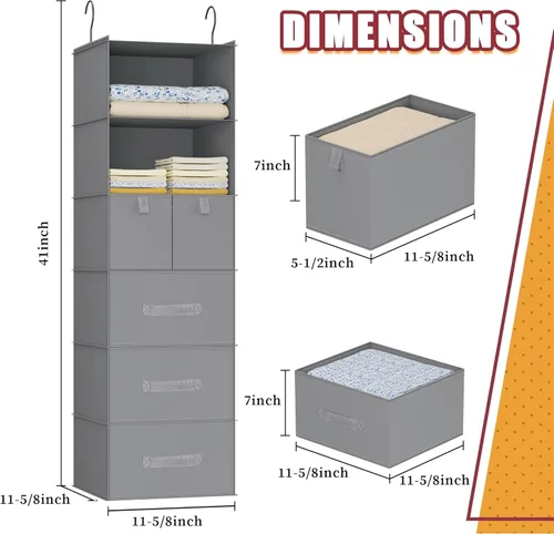Miniatura 5 de Organizador colgante de armario con 6 estantes con 5 cajones diferentes, organizadores de armario plegables y almacenamiento para armario, armario