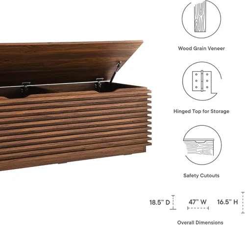Miniatura 6 de Modway Render - Banco de almacenamiento de grano de madera de 47 pulgadas en nogal