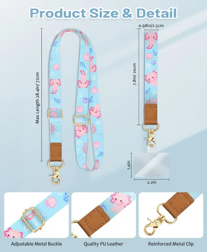 Miniatura 6 de Yonlevres - Cordón cruzado para celular con correa para muñeca, diseño de ajolotes bonitos, para colgar alrededor del cuello, correa ajustable