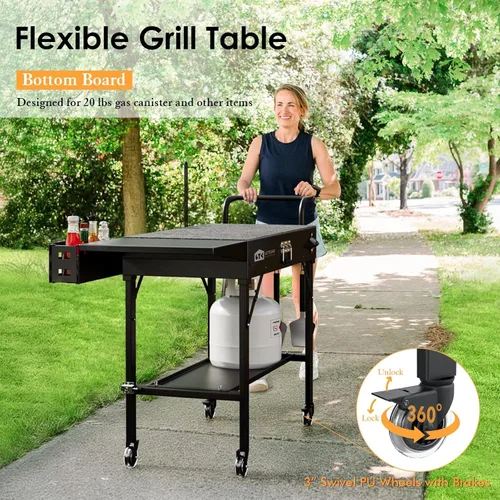 Miniatura 7 de Carro para parrilla Leteuke para Blackstone, mesa de parrilla portátil al aire libre, carro plegable con ruedas para Ninja, soporte para parrilla