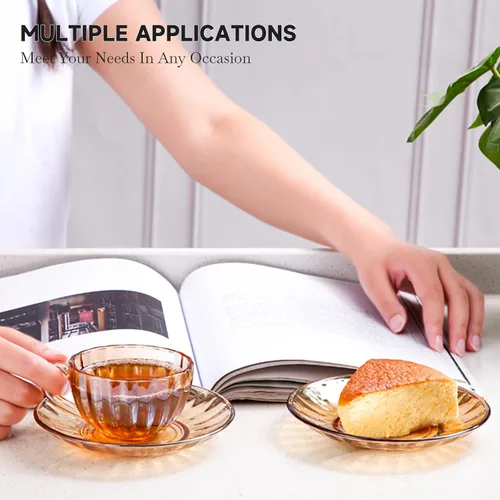 Miniatura 2 de Juego de 6 tazas de té y platillos de vidrio de GURUDAR, tazas de café de vidrio con cuchara de acero inoxidable, tazas aptas para lavavajillas