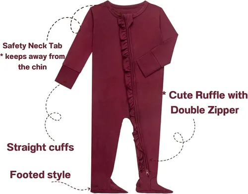 Miniatura 2 de GUISBY Pijama de bebé con volantes, manga larga suave con cremallera de 2 vías
