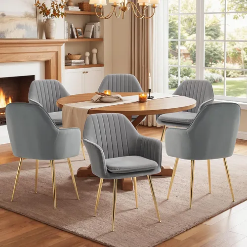 Miniatura 19 de AVAWING Modern Living - Juego de 2 sillas con reposabrazos decorativos para sala de estar, comedor, de terciopelo, tapizado, de mediados de siglo