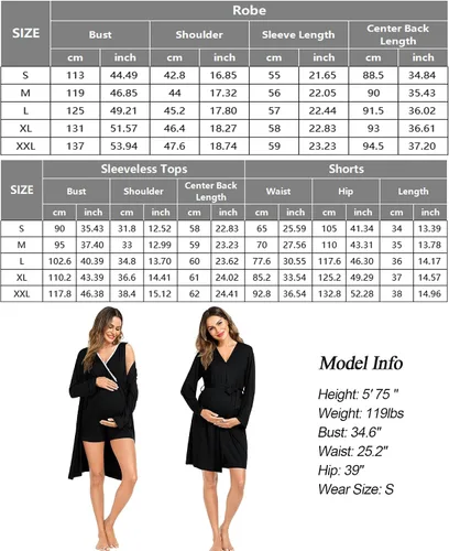 Miniatura 7 de SWOMOG Conjunto de pijama de maternidad para mujer con bata de 3 piezas, ropa de dormir sin mangas y pantalones cortos para embarazo